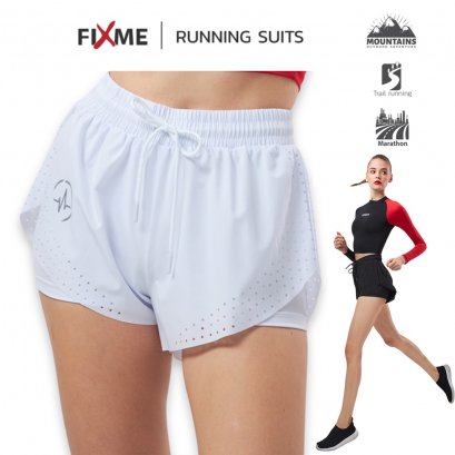 กางเกงกีฬามีซับใน สีขาว  ผู้หญิง